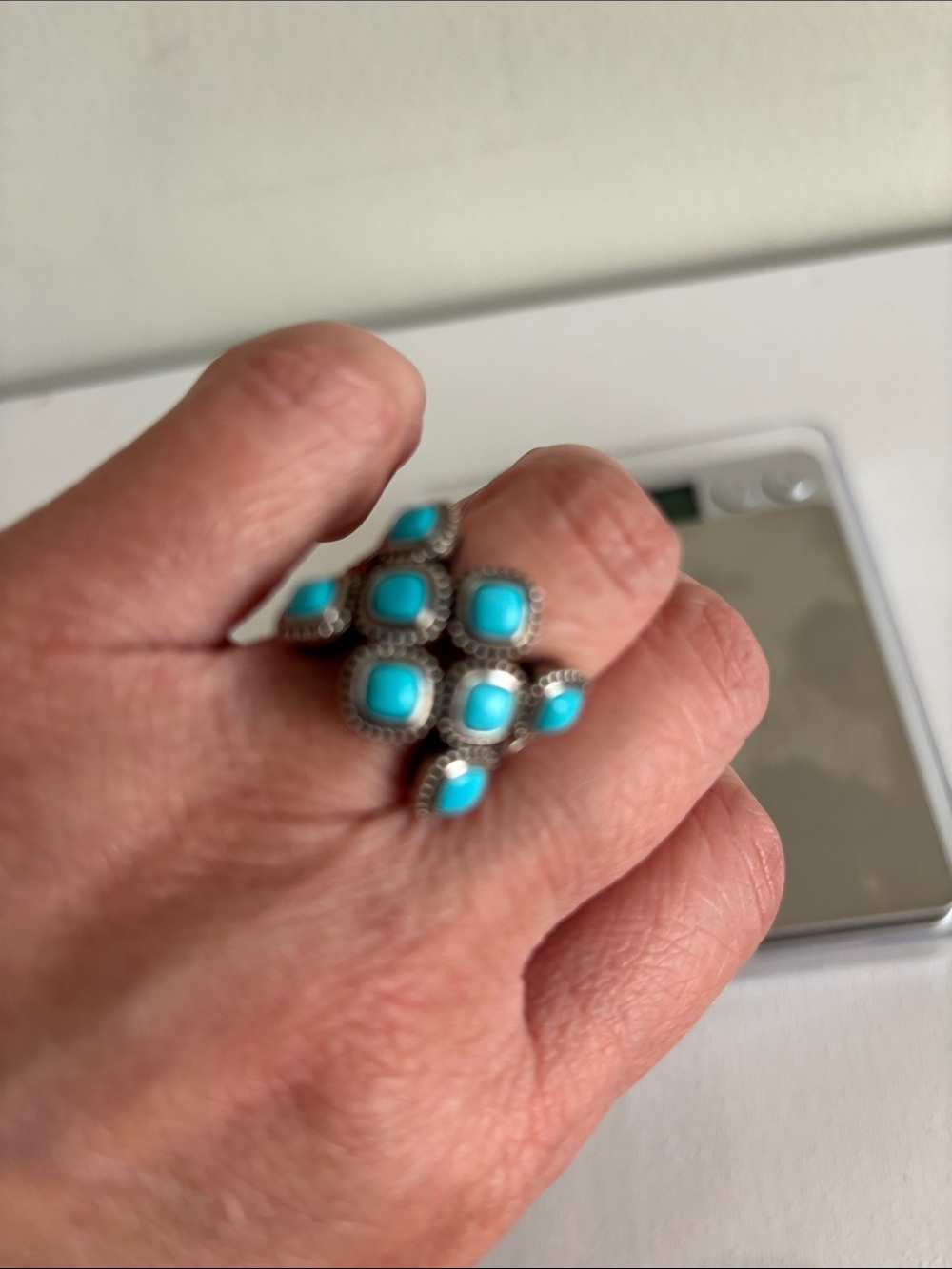 JTVTurquoise Stone Cluster Silver Ring - Women Jewelry - Picture 6 of 6